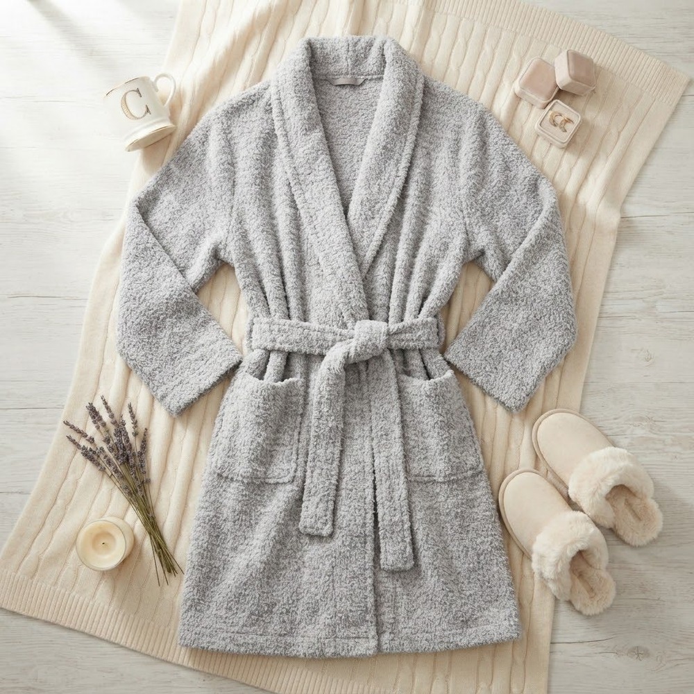 Barefoot Dreams CozyChic Adult Robe Heathered Gray Size 2 B503 Shawl Collar
